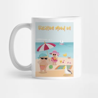 Vacation mood on - two cute kids having a sunny happy day on the beach Mug